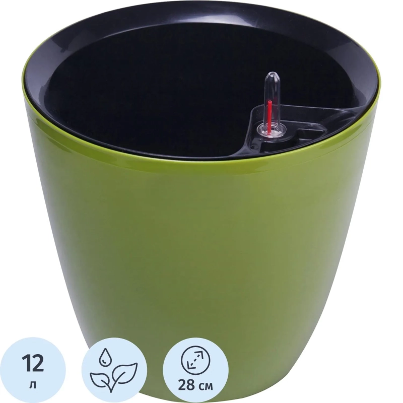 Горшок цветочный с автополивом КОМФОРТ 12л (кашпо 6л) оливковый ПИ-33-6ТХ
