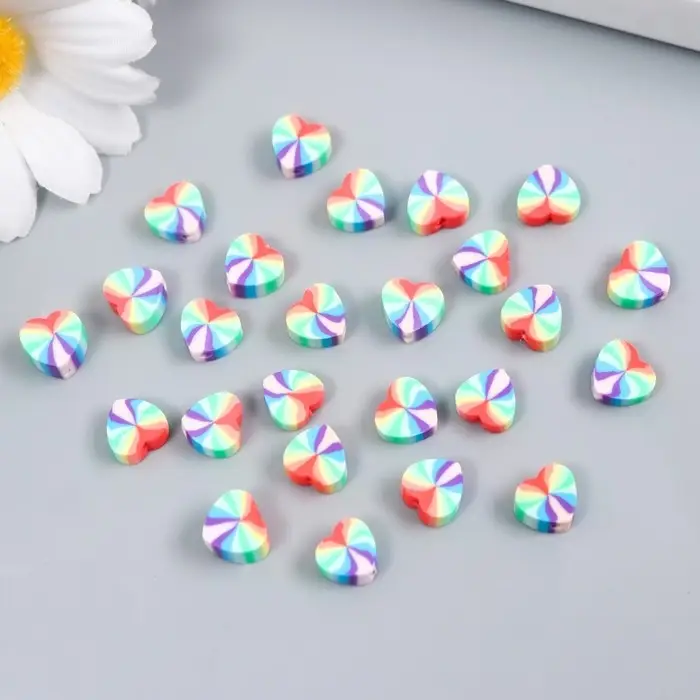 Набор бусин для рукоделия и плетения &laquo;Арт Узор. Сердечки радуга&raquo;, 25 шт., PVC, 0.5&times;1&times;1 см