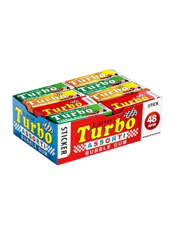 Жевательная резинка Turbo ассорти вкусов с наклейкой, 14 г