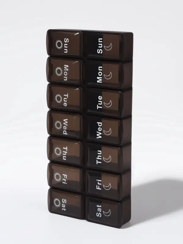 Таблетница - органайзер &laquo;Неделька&raquo;, со съёмными ячейками, английские буквы, утро/вечер, 7 контейнеров по 2 ячейки, чёрная