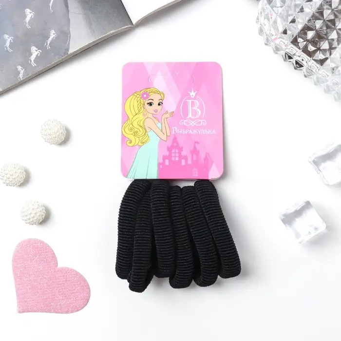 Резинка для волос Резинка для волос "Махрушка" (набор 6 шт) 5 см, чёрный