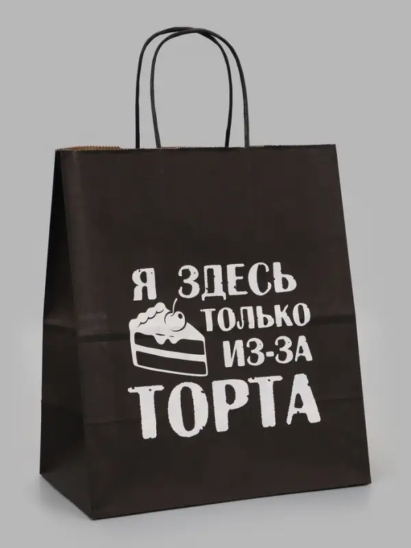 Пакет подарочный &laquo;Я здесь только из-за торта&raquo;, 24&times;14&times;28 см, крафт