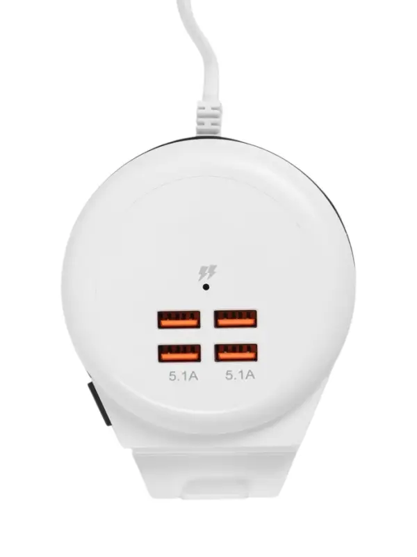 Зарядное устройство USB, 4 порта, встроенный кабель Type-C, держатель для телефона, провод 1 м, белый