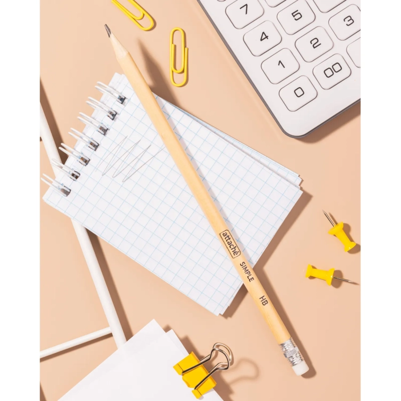 Карандаш чернографитный Attache кругл. HB, натур.дерево, заточ., с ласт.