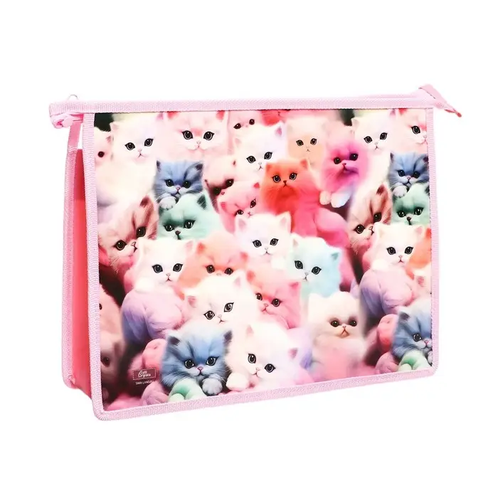 Папка для тетрадей А4, 325 х 230 х 55 мм, молния сверху, пластиковая, ПМ-А4-29 Calligrata Папка для тетрадей А4, 325 х 230 х 55 мм, молния сверху, пластиковая, ПМ-А4-29 Calligrata "Котики пушистики"