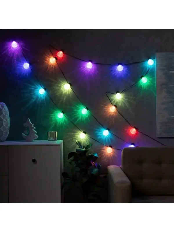 Умная гирлянда &laquo;Нить&raquo; 6 м с насадками &laquo;Пузырьки&raquo;, IP20, тёмная нить, 20 LED, свечение RGB, USB