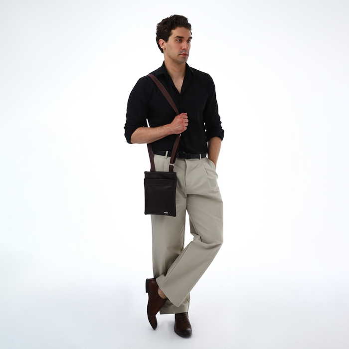 Сумка мужская через плечо TEXTURA, искусственная кожа, цвет коричневый