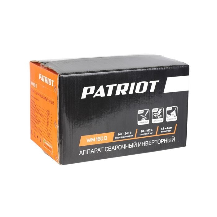 Аппарат сварочный инверторный Patriot WM160D, 220 В, 6.8 кВт, 20-160 А, электроды 1.6-4 мм Аппарат сварочный инверторный Patriot WM160D, 220 В, 6.8 кВт, 20-160 А, электроды 1.6-4 мм