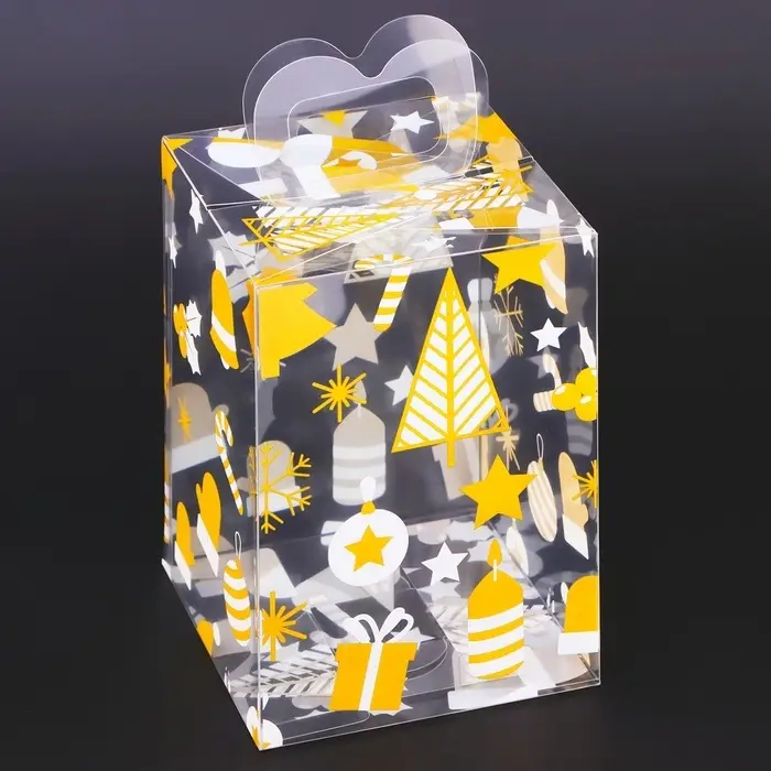 Коробка подарочная новогодняя складная ПВХ «Ёлочки» 9×9×13 см Коробка подарочная новогодняя складная ПВХ «Ёлочки» 9×9×13 см
