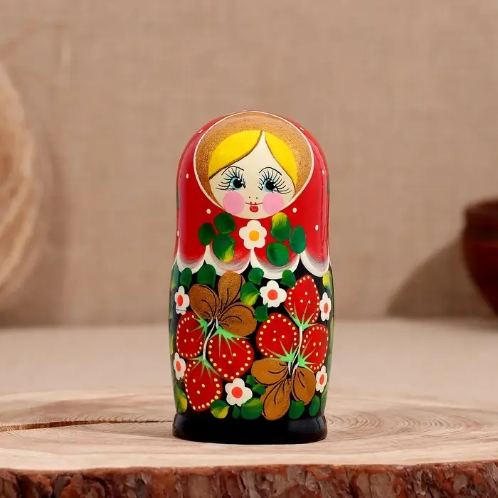 Матрёшка дерево &laquo;Весела&raquo;, красная голова, низ чёрный, 5-кукольная, 14 см