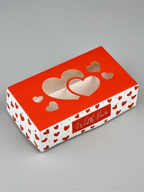 Кондитерская упаковка для макарун с окном, «С любовью», 11 х 19 х 5.5 см