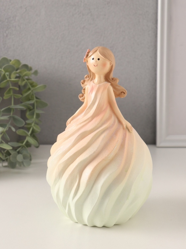 Сувенир полистоун Сувенир полистоун "Девочка-зефирка с цветком в волосах" розово-жёлтый 11,5х10,5х18,5 см