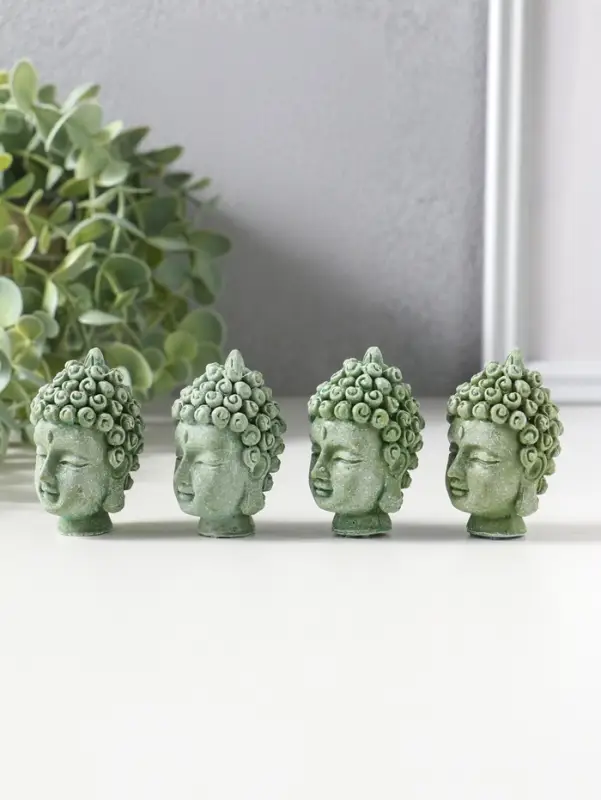 Сувенир полистоун "Голова Будды" набор 4 шт зелёный 3,3х3,7х5,5 см
