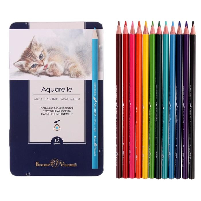 Карандаши акварельные 12 цветов Aquarelle, в металлической коробке с ложементом Карандаши акварельные 12 цветов Aquarelle, в металлической коробке с ложементом