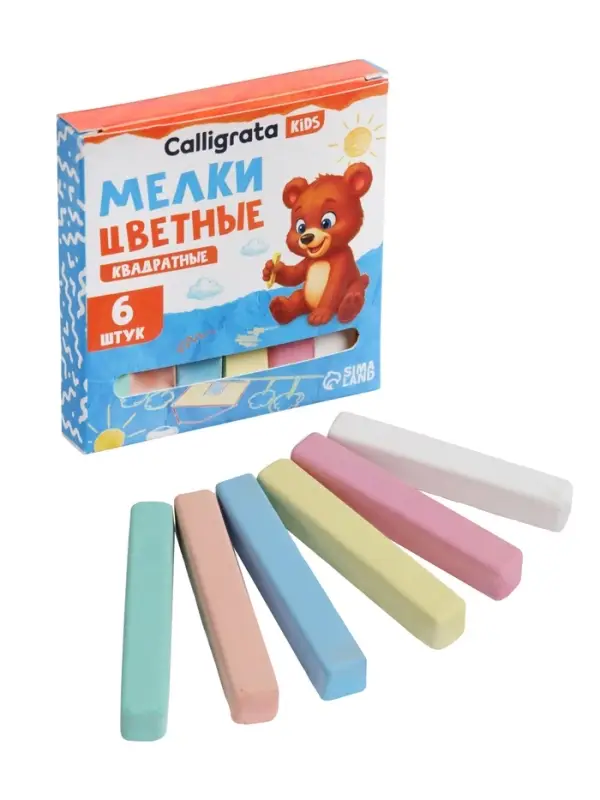 Мелки цветные Calligrata kids, набор 6 штук, квадратные, МИКС