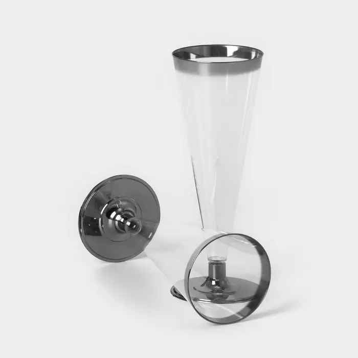 Бокал пластиковый одноразовый для шампанского «Флютэ», 150 мл, с металлизированными каемками, цвет прозрачный, 6 шт/уп