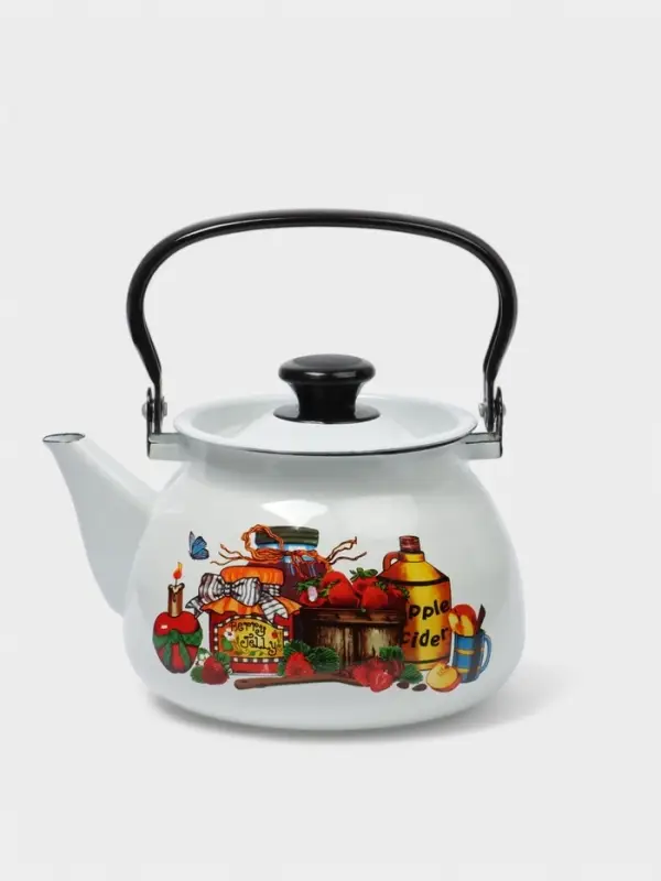 Чайник, 3 л, эмалированная сталь, рисунок МИКС, белый