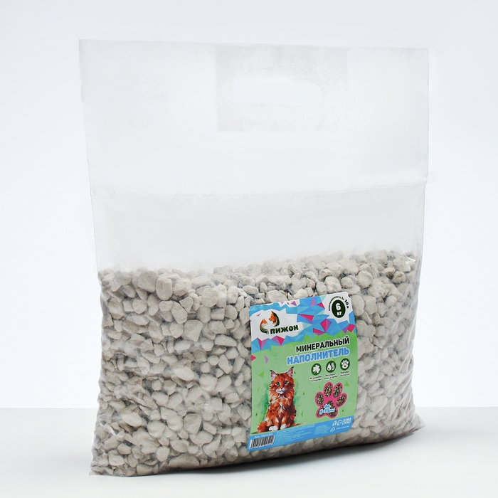 Наполнитель минеральный впитывающий Наполнитель минеральный впитывающий "Пижон" цеолит для длинношерстных фр 5-15 мм 6 кг впит 10 л