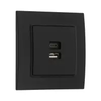 Розетка TOT Elegant, 5 В, 2.1 A, разъёмы USB-A + USB-C, скрытая, чёрная