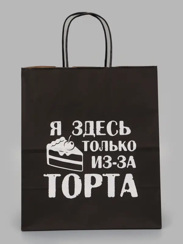 Пакет подарочный &laquo;Я здесь только из-за торта&raquo;, 24&times;14&times;28 см, крафт