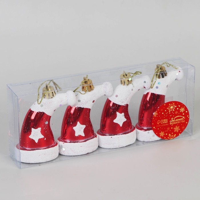 Украшение ёлочное "Колпак новогодний" (набор 4 шт) см, 4х7,5 см, красно-белый