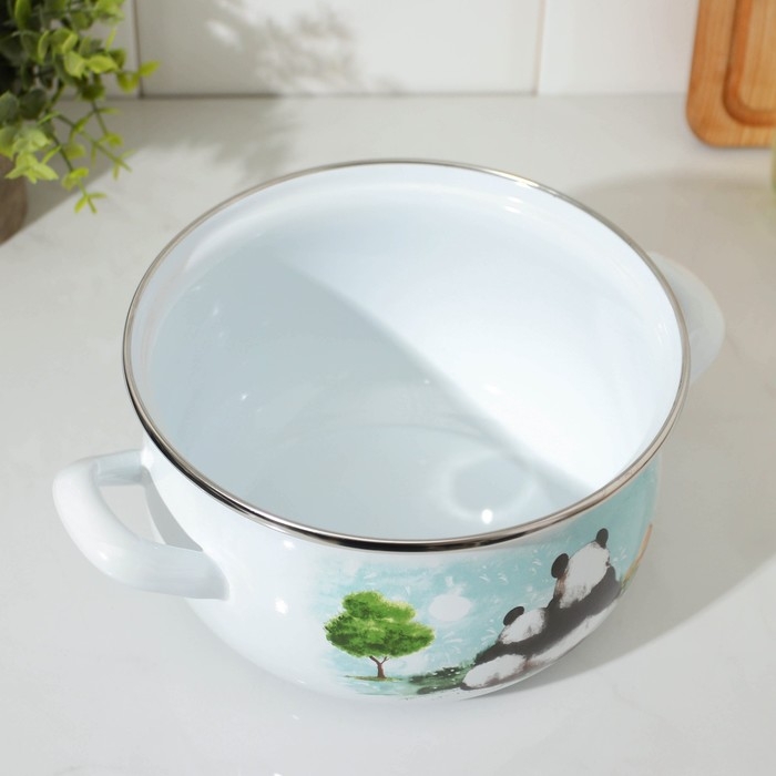 Кастрюля эмалированная «Панды», 3,1 л, стеклянная крышка, индукция Кастрюля эмалированная «Панды», 3,1 л, стеклянная крышка, индукция