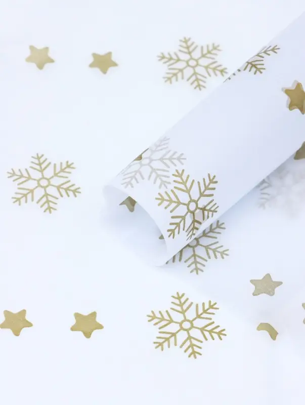 Бумага упаковочная тишью Бумага упаковочная тишью "Снежинки со звездами", золотистый, 50 х 66 см