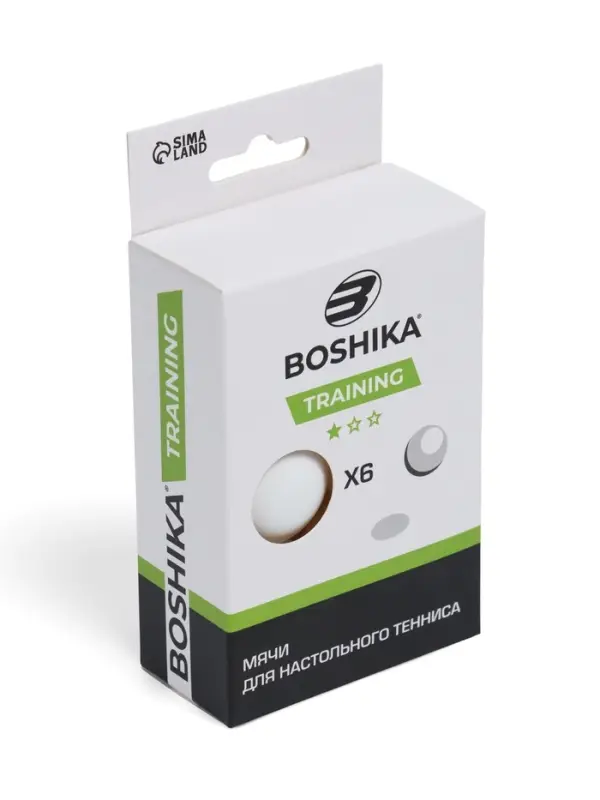 Мяч для настольного тенниса BOSHIKA Training 1*, набор 6 шт., ABS, цвет белый