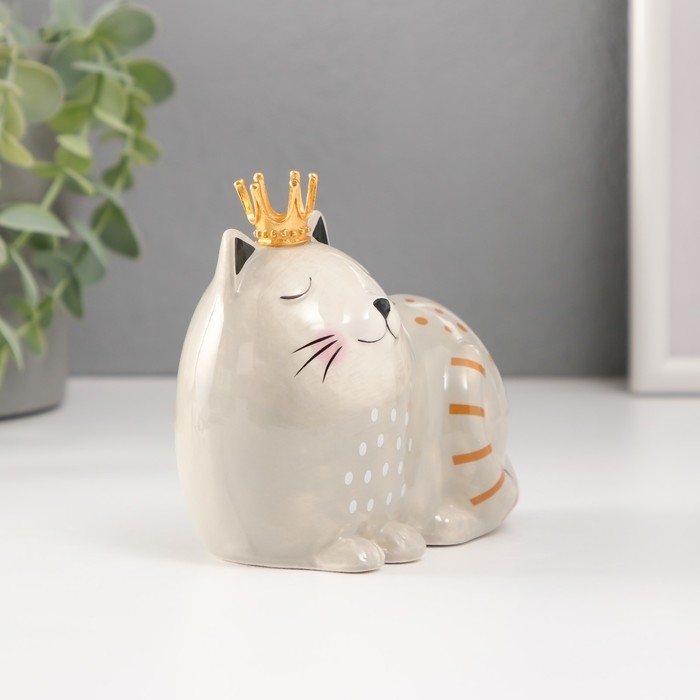 Копилка керамика Копилка керамика "Спящая серая кошка в короне" 11,6х7,4х10,3 см