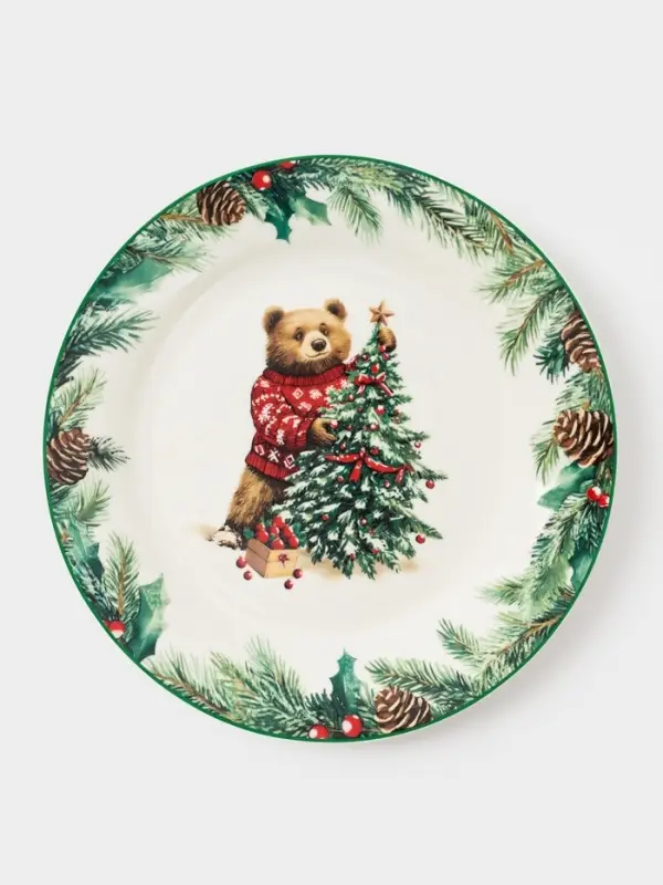 Тарелка Доляна «Новогодние животные», d=20.5 см, фарфор, белая Тарелка Доляна «Новогодние животные», d=20.5 см, фарфор, белая