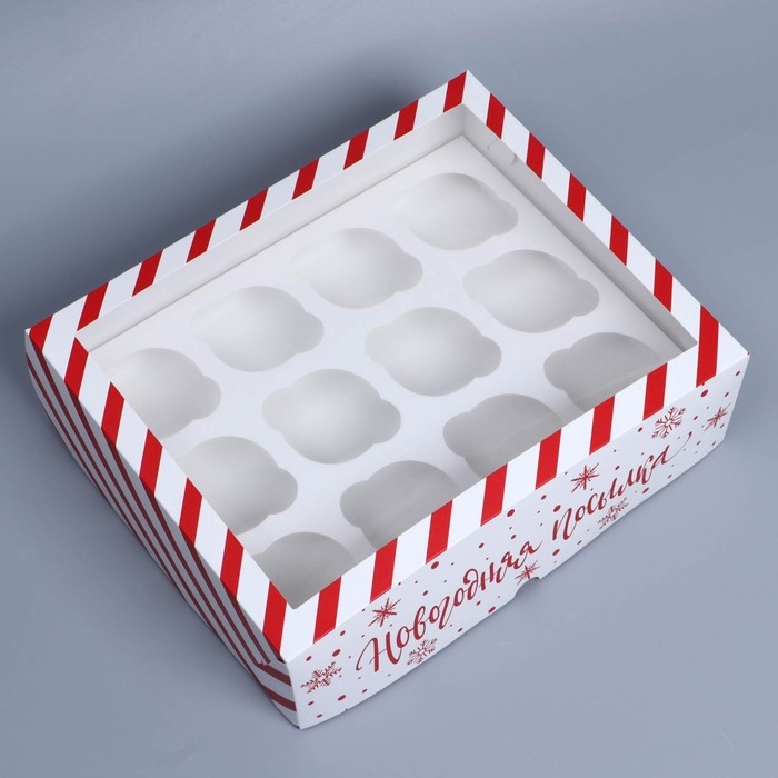 Коробка складная на 12 капкейков с окном «Новогодняя посылка», 32,8 х 25,6 х 10 см, Новый год Коробка складная на 12 капкейков с окном «Новогодняя посылка», 32,8 х 25,6 х 10 см, Новый год