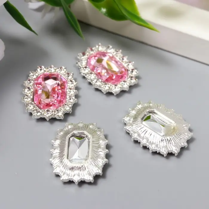 Декор для творчества металл Декор для творчества металл "Медальон восьмиугольный" нежно-розовый кристалл стразы 2х1,5см