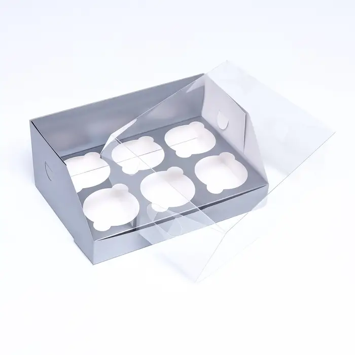 Коробка для 6 капкейков 23.5&times;16&times;10 см, серебро