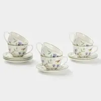 Сервиз чайный Доляна &laquo;Зелёный сад&raquo;, 12 предметов: 6 чашек 220 мл, 6 блюдец d=13 см, фарфор