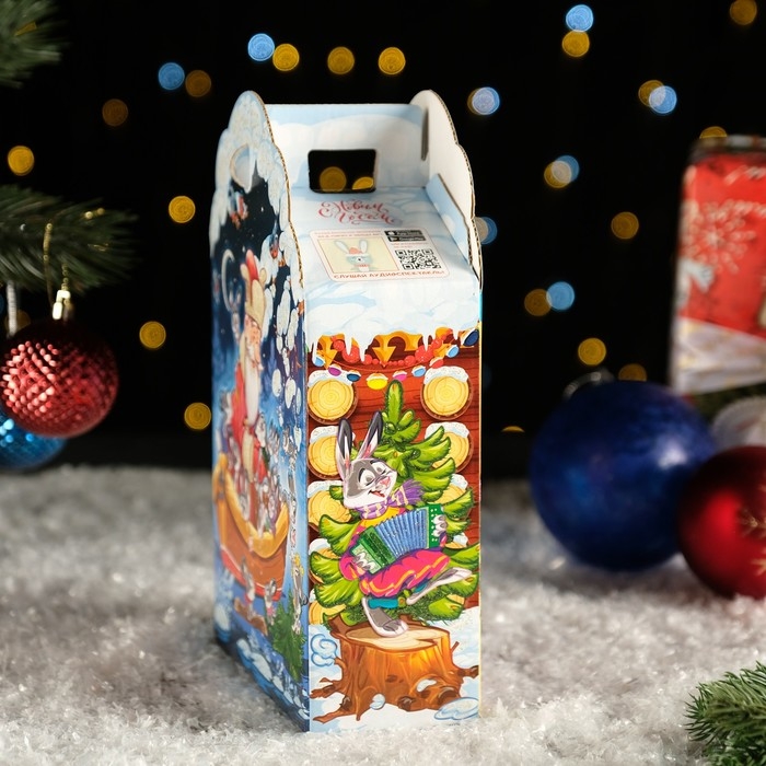 Новый год. Подарочная коробка Новый год. Подарочная коробка "Дед Мороз и Зайцы", 16 х 7,5 х 26см.