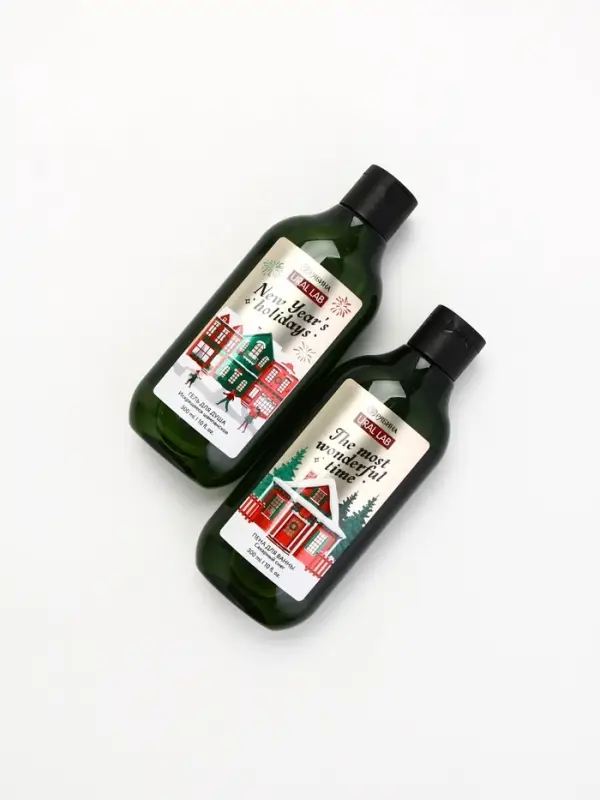 Подарочный набор новогодний: гель для душа, пена для ванны и мочалка, URAL LAB