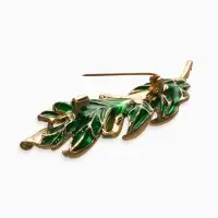 Брошь "Перо" прозрачное, цвет зелёно-белый в золоте