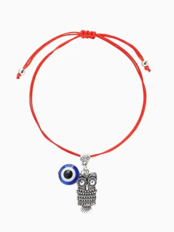 Браслет-оберег &laquo;Красная нить&raquo;, глазик и сова, синий с чернёным серебром, d=7 см