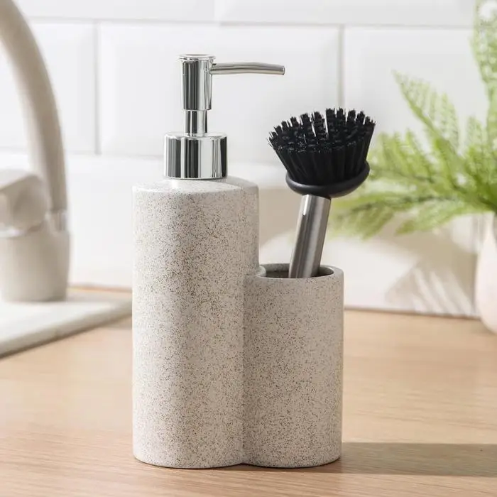 Дозатор для моющего средства с щёткой &laquo;Минимал&raquo;, 400 мл, цвет белый