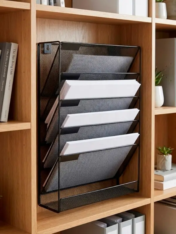 Лоток для бумаг настенный, 5 отделений, чёрный