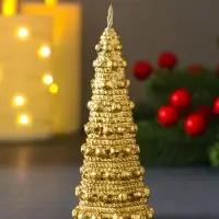 Свеча "Ёлочка с шариками "45*102 мм, лак, золото