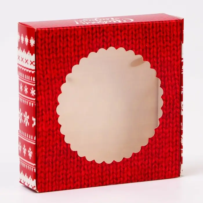 Подарочная коробка сборная с окном «Вязанка», 11.5×11.5×3 см Подарочная коробка сборная с окном «Вязанка», 11.5×11.5×3 см
