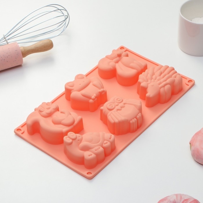 Форма для выпечки Доляна «Животные. Зоопарк», силикон, 29×17×3 см, 6 ячеек (7,5×5,5 см), цвет оранжевый Форма для выпечки Доляна «Животные. Зоопарк», силикон, 29×17×3 см, 6 ячеек (7,5×5,5 см), цвет оранжевый