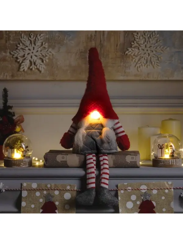 Светодиодная фигура &laquo;Гном с усами&raquo; 14&times;47&times;9 см, текстиль, от батареек AG10&times;3, свечение тёплое белое