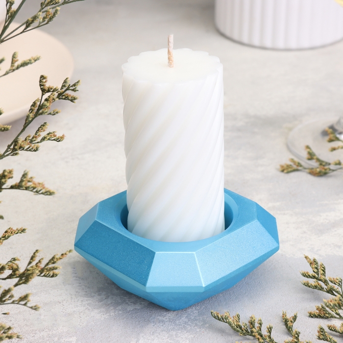 Подсвечник Подсвечник "Квадрат" из гипса со скошенными углами малый,9х3,5см,голубой