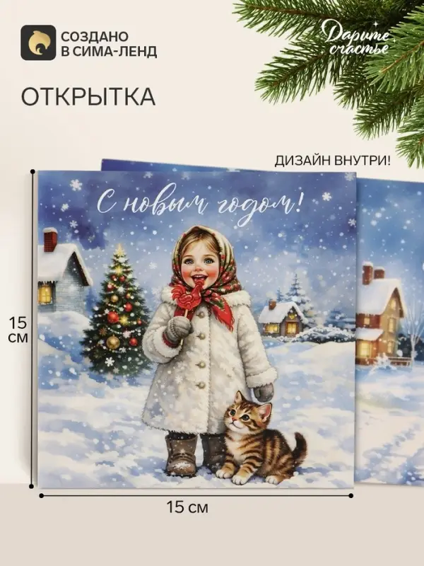 Открытка &laquo;С Новым Годом!&raquo;, девочка, 15&times;15 см