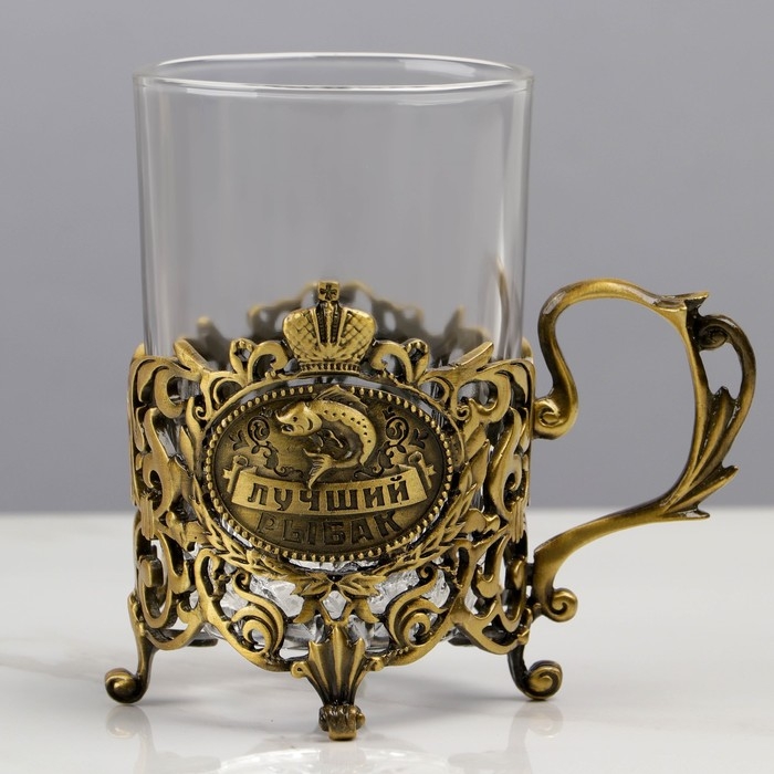 Подстаканник со стаканом  Подстаканник со стаканом "Лучший рыбак", 12,5 х 12,5 х 13 см