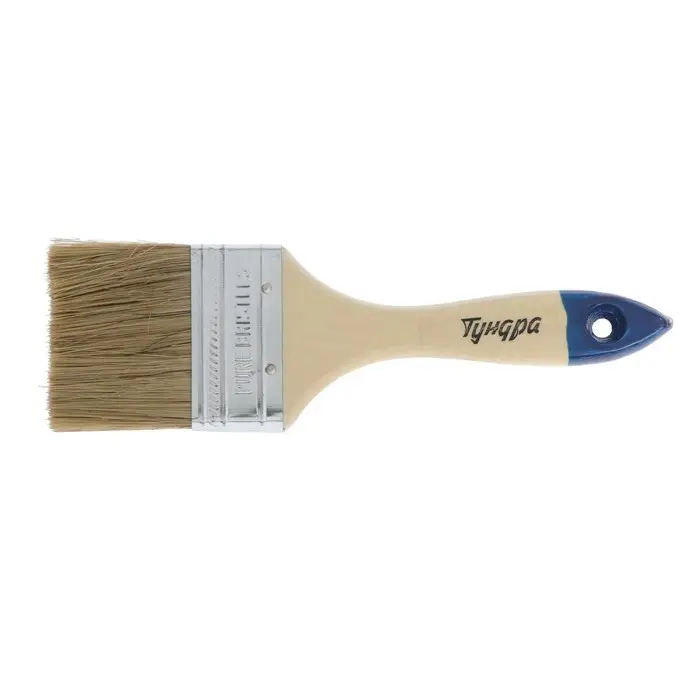 Кисть плоская ТУНДРА, натуральная щетина, деревянная рукоятка, 2.5 Кисть плоская ТУНДРА, натуральная щетина, деревянная рукоятка, 2.5", 63 мм