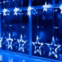 Гирлянда &laquo;Бахрома&raquo; 2.4&times;0.9 м с насадками &laquo;Звёзды&raquo;, IP20, прозрачная нить, 138 LED, свечение синее, 8 режимов, 220 В