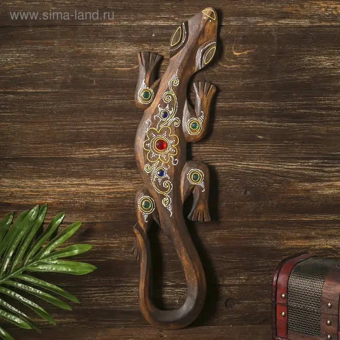 Панно настенное дерево  Панно настенное дерево "Геккон коричневый со стразами" 1х12х50 см